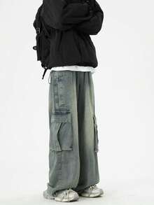 Men's Fashionable Washed Cargo Jeans - Light Wash - View 4