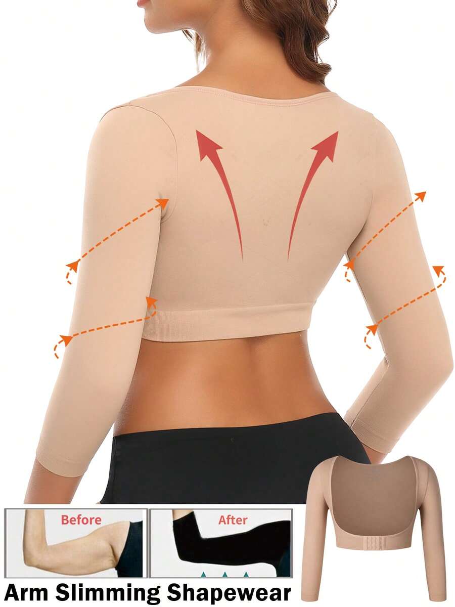 Women Compression Sleeves Tops Upper Arm Shaper Shapewear Undershirts Arm Shaping Breast Lift Up Corset - Màu be - Xem 1
