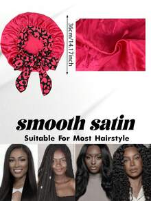 2件装女士弹力缎面睡帽/化妆帽/日常发帽，缎面帽（随机印花图案） - 粉紅NPSM19+咖15/2 - 查看 7