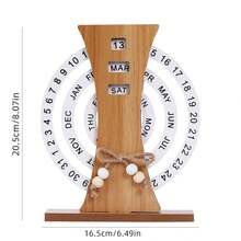 Calendario Perpetuo con Forma de Luna, Calendario de Madera, Calendario Mesa Vintage Giratorio Calendario Oficina Hogar, Decoración de Escritorio para el Hogar la Oficina y la Cafetería - noria - Ver 4