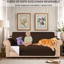 CASAMIEL Funda de Sofá Acolchada Reversible, Protector Decorativo de Sofá Lavable Resistente a Derrames con Correas Ajustables y Bolsillos Laterales, Apto a Casa con Niños y Mascotas (, )(Large Marrón) - Multicolor - Ver 5