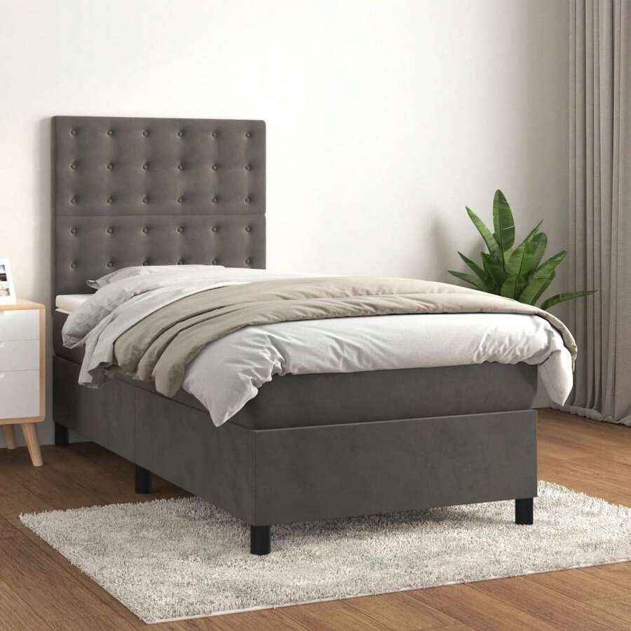 vidaXL Boxspringbett Mit Matratze, Dunkelgrau, 80 X 200 Cm, Samt - Grigio - Visualizzare 1