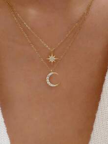 1Pc Star Moon 925 Sterling Silver Classic Necklace Eternity For Daily Wear Daily Wear Wedding Party Engagement Fine Jewelry