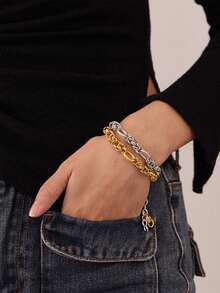 1pc Chunky Chain Unisex Design Niche Stainless Steel Fashionable Versatile Bracelet, Suitable For Daily Wear And Gift - Bracelet - View 6