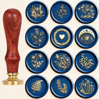 BAOFALI 1个花/蘑菇系列蜡封印章，可拆卸圆形黄铜印头，无手柄，适用于装饰、贺卡、信封、酒瓶包装、笔记本、香水瓶等。