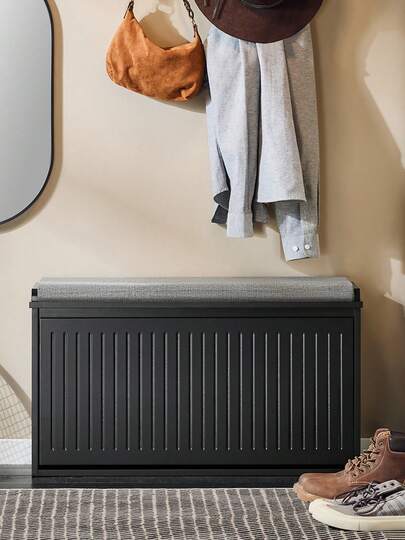 SoBuy Shoe Cabinet With Drop-Down Door, Shoe Bench With Seat Cushion, Shoe Chest, Bench, White, Approx. 80x45x26cm (WxHxD), FSR98-L-W