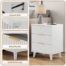 GIKPAL Wood 3 Drawers Dresser Fluted Night Stand With Charging Station, Storage Nightstand Modern Side Table, Bedside Table For Bedroom, Living Room Entryway, White - 白色 - 查看 7