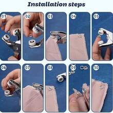 50/200套彩色扣环，1套实心五爪扣安装工具，钩针扣眼扣，四合一五爪扣纽扣服装扣隐藏式扣隐形实心母扣五爪扣安装工具套装服装扣校服裤母扣，春季适用