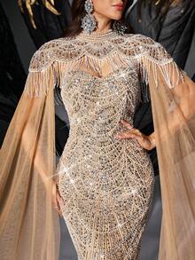 Đầm dạ hội sang trọng đính sequin và hạt cườm dành cho nữ, kiểu đuôi cá, thích hợp cho tiệc cocktail, dạ tiệc, tiệc cưới, lễ đính hôn, tiệc maxi. - Rượu sâm banh - Xem 7
