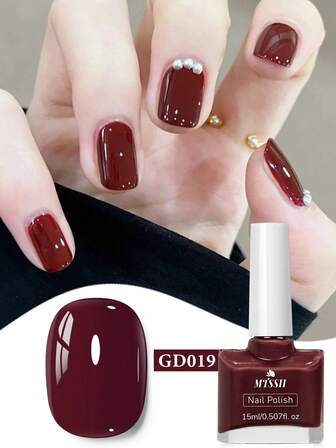 Mtssii 1 pieza Esmalte de uñas rojo vino de 15ml a base de agua, que se pela fácilmente, inodoro y de secado rápido. No necesita hornear, de larga duración, adecuado para decoración de uñas diaria, disponible en varios colores, para uso en el hogar y en salones de manicura