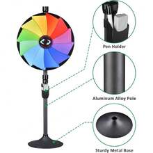 24 Inch Dual Use Prize Wheel Carnival Games - Roulette Wheel With Dry Erase Marker - 12 Slots Tabletop And Floor Heavy Duty Spinning Wheel For Carnival,Trade Shows, Parties And Outdoor Events,31254291 - 摩卡棕 - 查看 5