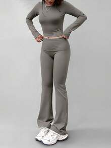 Women's Round Neck Long Sleeve T-Shirt And Pants Casual Matching Set, Versatile For Spring