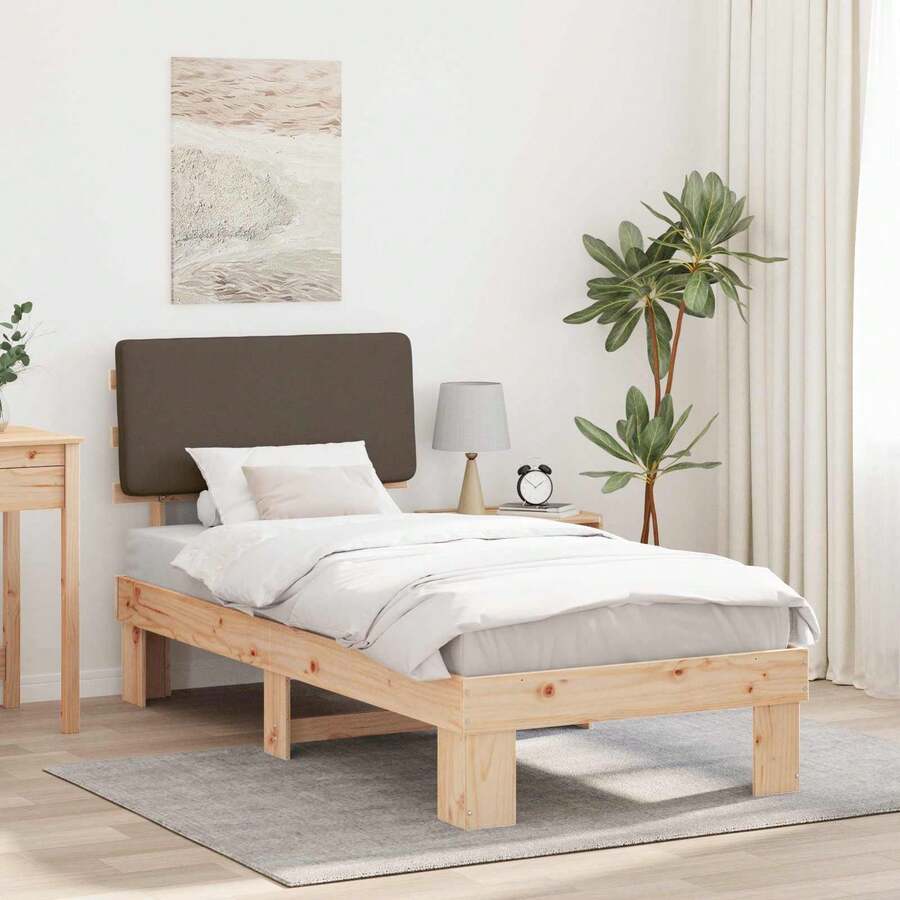 vidaXL Bettgestell Mit Gepolstertem Kopfteil In Taupe, 90 X 200 Cm - Grey - View 1