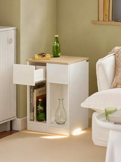 SoBuy Set med 2 smala sängbord/nattbord/sidobord med låda och hylla för sovrum/vardagsrum, vit, B20 x D35 x H60 cm, FBT111-WNx2