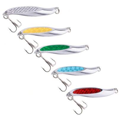 5pcs/Box Metal Spoon Fishing Lures 21g Spinner Jig Hard Bait Wobblers Crankbait Artificial VIB Sequins With Hooks Carp Fishin