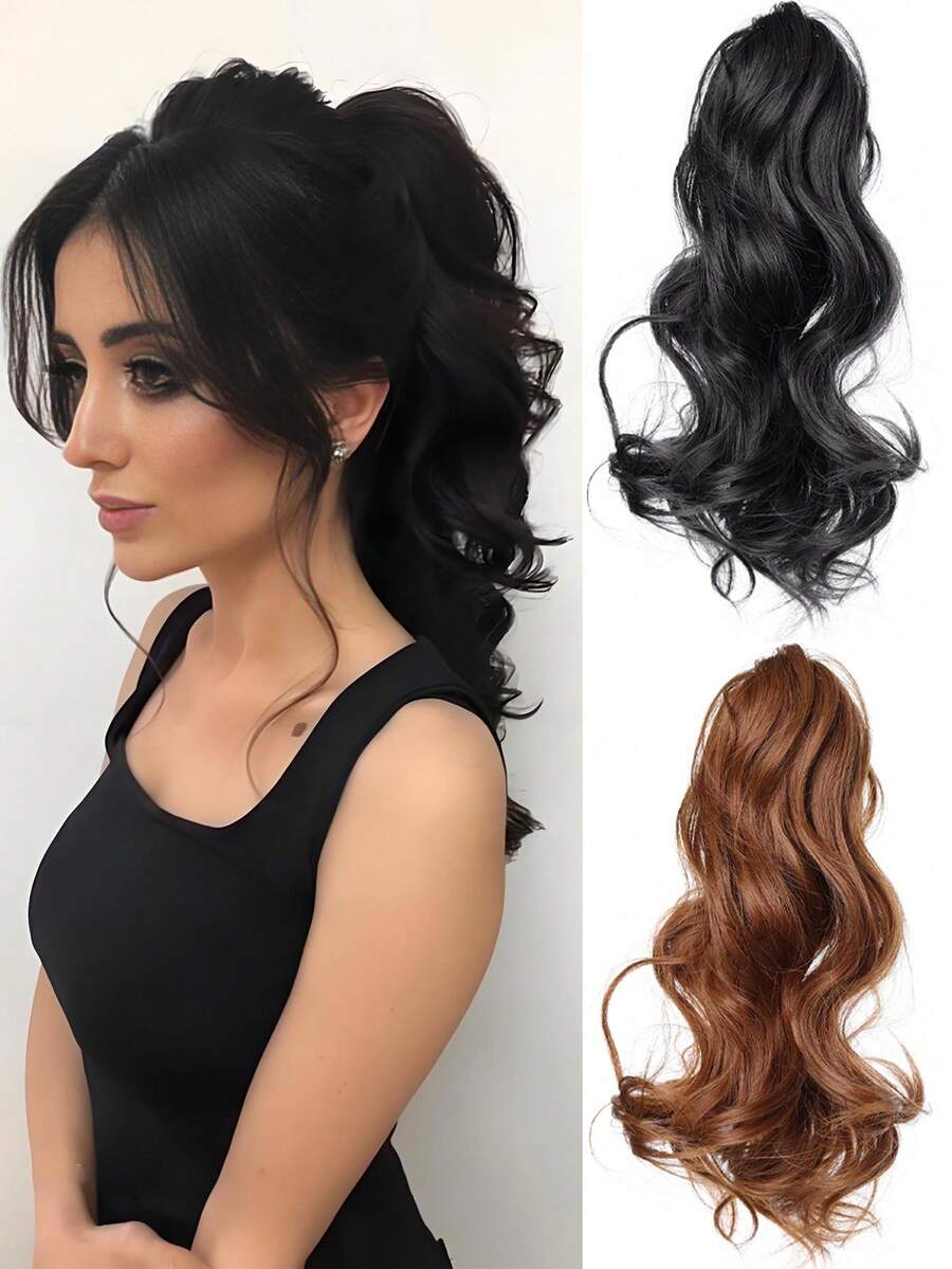 شعر طبيعي طويل وواقعي للنساء، شباب وخفيف، بدون أي انحناء، شعر مموج نصف عالي ذيل حصان أميرة، مشبك شعر أنيق للشتاء، ملحقات شعر أنيقة مشبك شعر للنساء