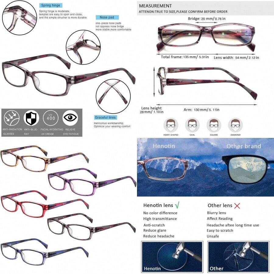 5-Pack Reading Glasses  Anti Eyestrain Computer Reading Glasses For Women And Men Readers 5 Pairs Mix Color 0.50 - 5PairsMixColor - View 1