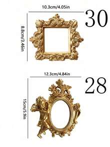 1 Stück Vintage Europäischer Stil Goldener Harz Fotorahmen, Mini Retro Europäischer geprägter Fotoständer für Heimdekoration, Engel ovaler kleiner Rahmen, Nordischer Ins Stil Fotografie Requisiten