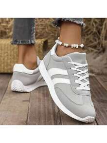 Women's Lightweight Retro Casual Sports Sneakers - Spring Summer 2025 New Design, White With Green & Red Accents, Round Toe Synthetic Microfiber Leather, EVA/PVC Cushioned Sole, All-Season Comfort For Running & Casual Attire, Ladies Sneakers, Versatile Footwear, Simple Stylish Shoes, Fabric Lined Interior - 灰色 - 查看 3