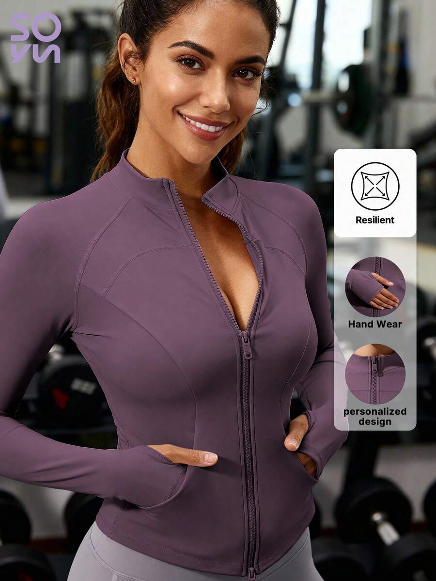 Soyun Women's One-Piece Yoga Top With Side Pockets Slim Fit Double Zipper Suitable For Sports Outdoor Yoga And Gatherings - Purple - View 1
