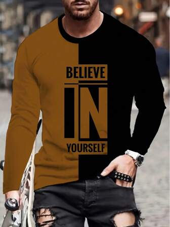 Men's Soft 100% Polyester Long Sleeve Crew Neck Pullover Comfortable Sports T-Shirt, Suitable For Daily, Sports And Casual Wear, Great For Spring, Summer And Autumn