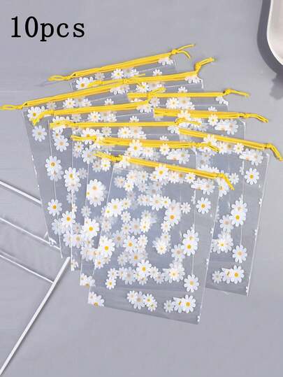 10pcs Waterproof Daisy Storage Bag Drawstring Clothes Shoes Bag Portable Makeup Toiletry Bag, Shoes Storage Bags, Daisy Floral Pattern Waterproof Drawstring Shoes Pouches, Face Towel Toiletry Bags, Travel Bags, Travel Storage Bag Drawstring Bundle Pockets Portable Clothing Underwear Dust Bag Shoes Waterproof Sub-Packing Bag