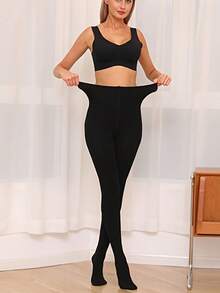 女士秋冬保暖连裤袜（半条装），时尚简约保暖修身款，适合秋冬外穿，百搭舒适 - 黑色 - 查看 8