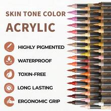 Skin Tones Art Markers,12/24/36/48 Color Soft Brush Tip Acrylic Paint Pens, Quick-Drying Waterproof Acrylic Paint Markers For Illustration Sketching, Wood,Glass,Fabric,Rocks Painting - Skin Tone Marker - View 5
