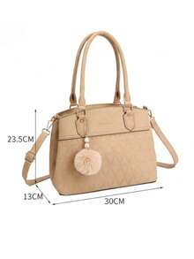 Bolso de Hombro para Mujer con 3 Compartimientos, Bolso de Asa de Dama Elegante con Cierre y Accesorio Decorativo Bolsa Moderna - Café - Ver 2