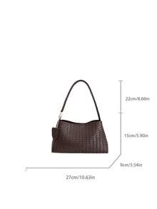 1个新款纯色编织法棍包，PU装饰，时尚女士单肩包，适合日常使用、购物、约会 - 咖啡棕 - 查看 9