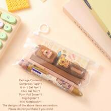 Juego de papelería de Capibara 6 en 1 con nuevo diseño disponible en 3 sets que incluye borrador, bolígrafo de gel, resaltador, notas adhesivas, perfecto para la oficina y la escuela - Juego de papelería de Capibara - Multicolor - Ver 14