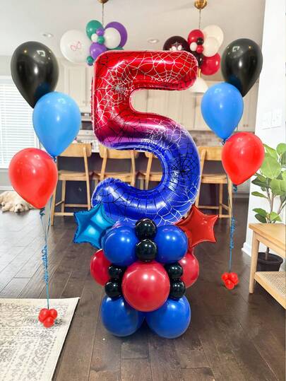 28 piezas Juego de columna de globos con temática de araña, globos con diseño de telaraña de 32 pulgadas con números del 0 al 9 en rojo, azul y negro, globos de estrella de cinco puntas de 10 pulgadas, adecuado para fiesta de cumpleaños, decoración de fiesta, decoración del hogar, fiesta temática, globos de cumpleaños con temática de superhéroe araña, decoración de cumpleaños de niño, decoración de fiesta de cosplay