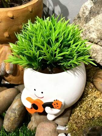 1个可爱创意多肉植物盆，独特的吉他造型，带排水孔，适合家居和花园装饰，情人节、复活节、感恩节和家居装饰。