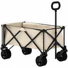 Outsunny Garden Cart With 138 Kg Load Capacity, Foldable Transport Cart With Removable Canvas, Wheels, Rolling Cart, 138 Litre Garden Cart, Equipment Cart For Home And Garden, Beige - 1 - View 9
