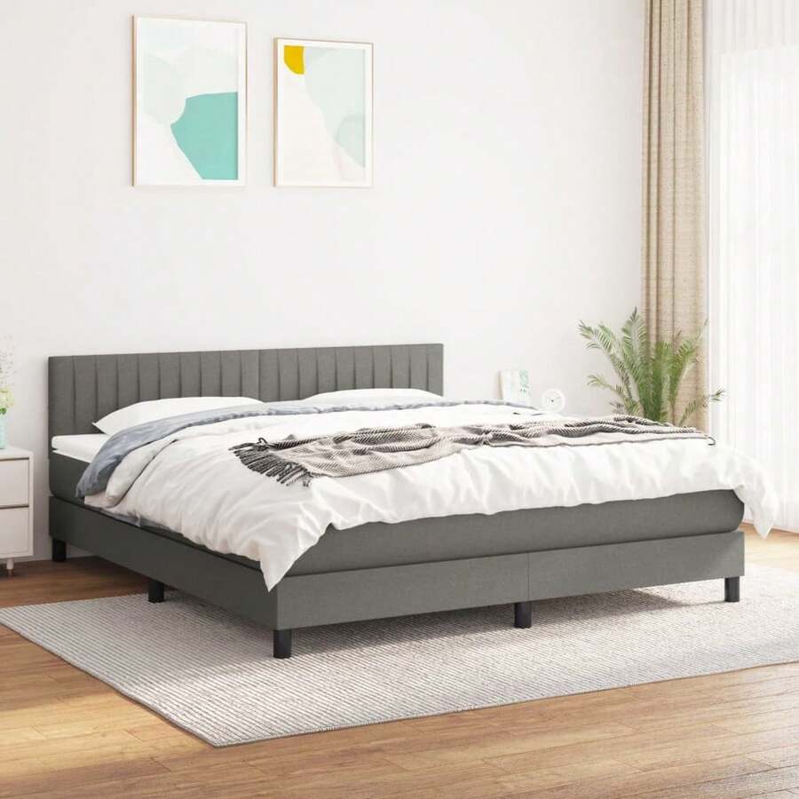 vidaXL Boxspringbett Mit Matratze, Dunkelgrau, 180x200 Cm, Stoff - Xám - Xem 1