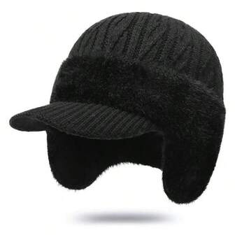 Men's Winter Ear Protection Knit Hat, Outdoor Cycling Warm Thermal Lined Windproof Earflap Beanie