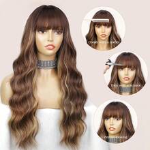 Ombre Highlight Body Wave Wig With Bangs Human Hair Body Wave Wear And Go Glueless Highlights Bangs Wig 4/27 Honey Blonde Brown Colored Blended Human Hair Wigs For Women - SP4/27 - 查看 6