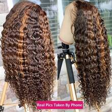 Uveous 13x4 Highlight Deep Wave Lace Front Wigs Human Hair 250% Density Deep Curly Human Hair Wig Pre Plucked P4/27 Ombre HD Lace Frontal Wigs With Baby Hair For Women - SP4/27 - 查看 5
