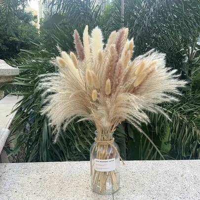 62pcs Dried Flower Rabbit Tail Reed Bouquet, Bohemian Style Home Vase Decor, Living Room Decoration, Artificial Flower Reed, Suitable For Valentine's Day, Christmas, Wedding, Party, Home, Desk