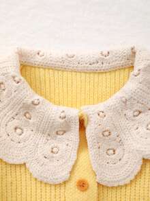 少女个性领纽扣开衫，秋冬季 - 黃色 - 查看 3