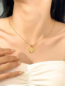 Dây chuyền mặt đơn giản bằng thép không gỉ mạ vàng 18K dành cho nữ, trang sức quyến rũ và thanh lịch, dùng làm quà tặng cho tiệc tùng, dạ tiệc và ngày lễ - Vàng - Xem 1