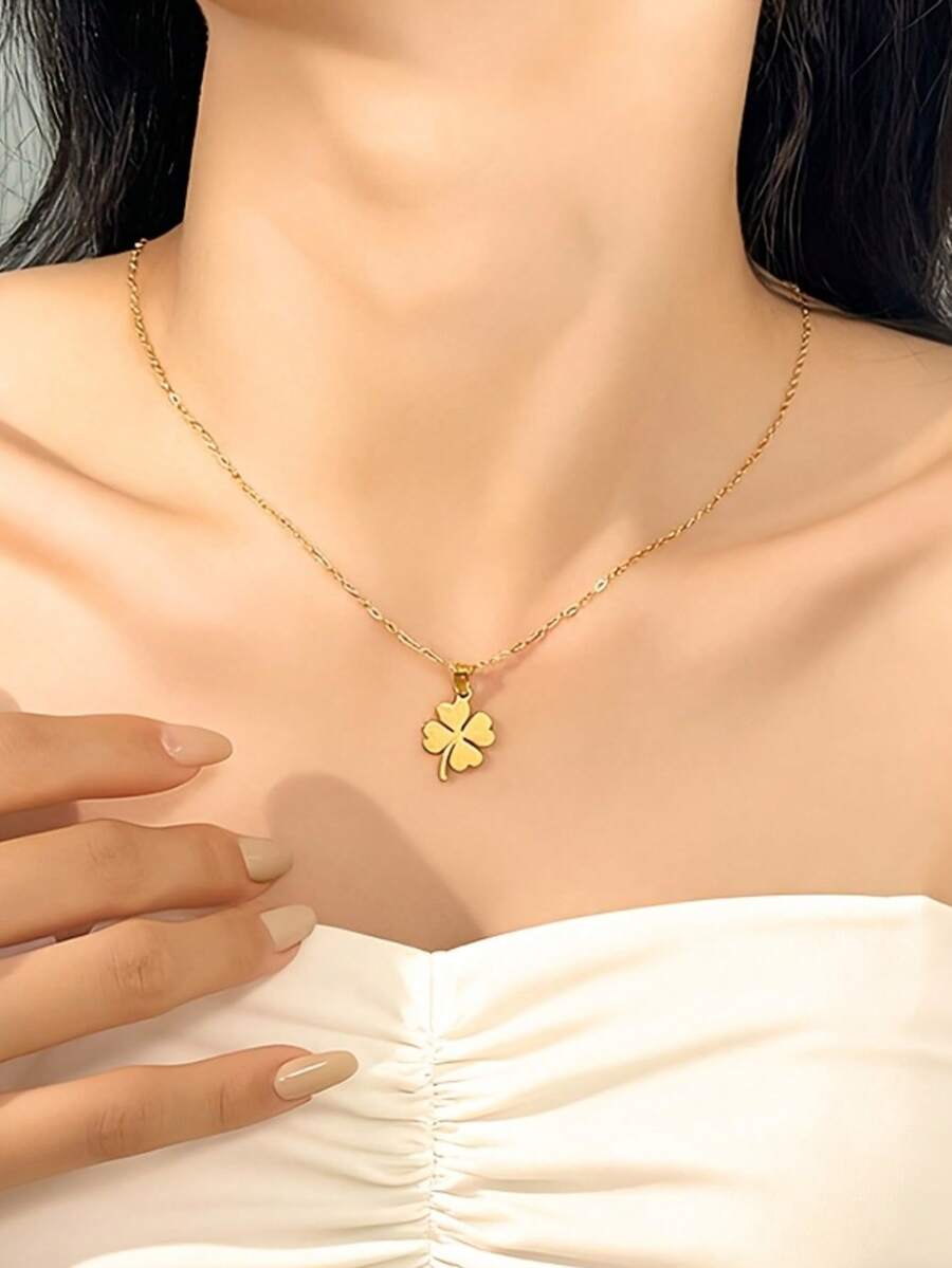 Dây chuyền mặt đơn giản bằng thép không gỉ mạ vàng 18K dành cho nữ, trang sức quyến rũ và thanh lịch, dùng làm quà tặng cho tiệc tùng, dạ tiệc và ngày lễ - Vàng - Xem 1