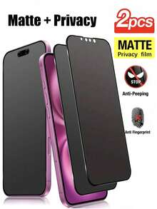 2 piezas Protector de pantalla de privacidad mate y esmerilado compatible con iPhone 17/16ProMax/16E/16Plus/iPhone15ProMax/14/13/12/11/XR/X/XS/7/8, Protector de pantalla de privacidad mate y esmerilado 2.5D anti-huellas dactilares, cobertura completa, protector de pantalla de cerámica esmerilada 9H anti-espionaje