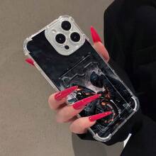 Funda antideslizante para teléfono con diseño de motociclista para aventuras nocturnas, fabricada en TPU. Compatible con teléfonos ,  17,  16 Pro Max,  15 Pro Max,  13 y  12. Fabricada en TPU, ofrece protección contra golpes y caídas. Un regalo ideal para familiares, amigos, seres queridos, parejas y Navidad. - transparente - Ver 4