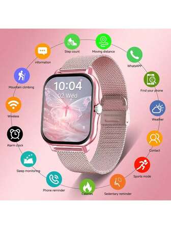Smartwatch 2025 CALIENTE para mujeres, con capacidad de batería de 220mAh, smartwatch multifuncional que admite alerta de notificación/llamada inalámbrica/alarma, rastreador de fitness con modo multideportivo, pronóstico del tiempo, diseño de moda