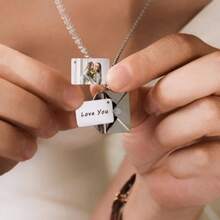 Custom Engraving Photo Locket •Sentimental Relationship Jewelry •Gold Mail Envelope Couple NecklaceBest Friend GiftMom's Gift - Multicolor - View 7