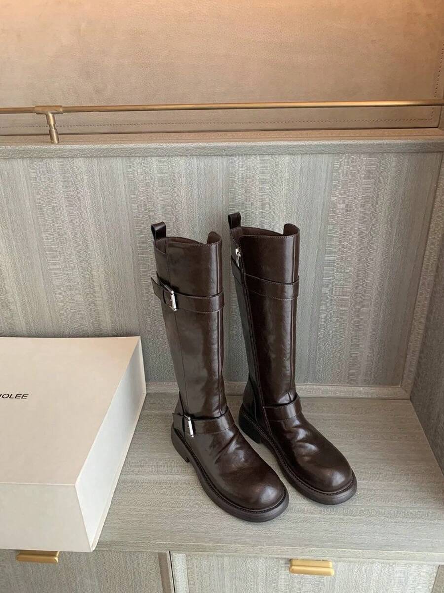 Women Mid-Calf Boots - Brown Boots - View 1