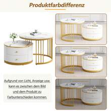 Elegant Set Of 2 White Coffee Tables, 60*60*46cm And 50*50*30.8cm, Round Tables With High Gloss Dermol Appearance, 2 Drawers, Load Capacity Up To 30kg, Combination Of Nestable Coffee Tables. - White + MDF - View 3