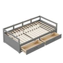 Extendable Sofa Bed 90/180*200 With Drawers And Slatted Base, Pine Bed With Storage, Grey (Old SKU: LD000033AAE)