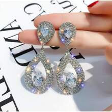 Hot-Selling High-End Design Slightly Inlaid With Diamond Water Droplets Pendant Earrings Elegant Temperament Wedding Banquet Wear - ER617 - Bạc - Xem 4